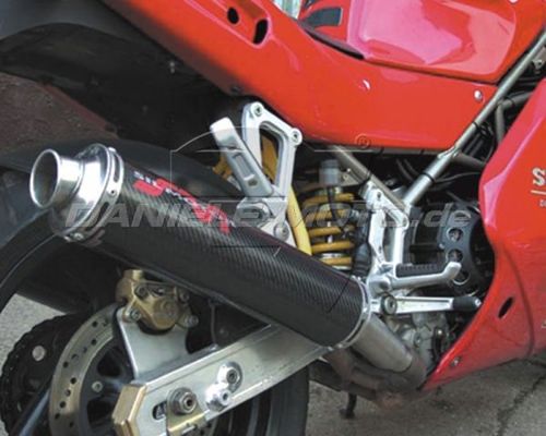 Slip-on Auspuffpaar rund untenliegend, Kohlefaser mit EG-Genehmigung! Ducati 750SS (-97)